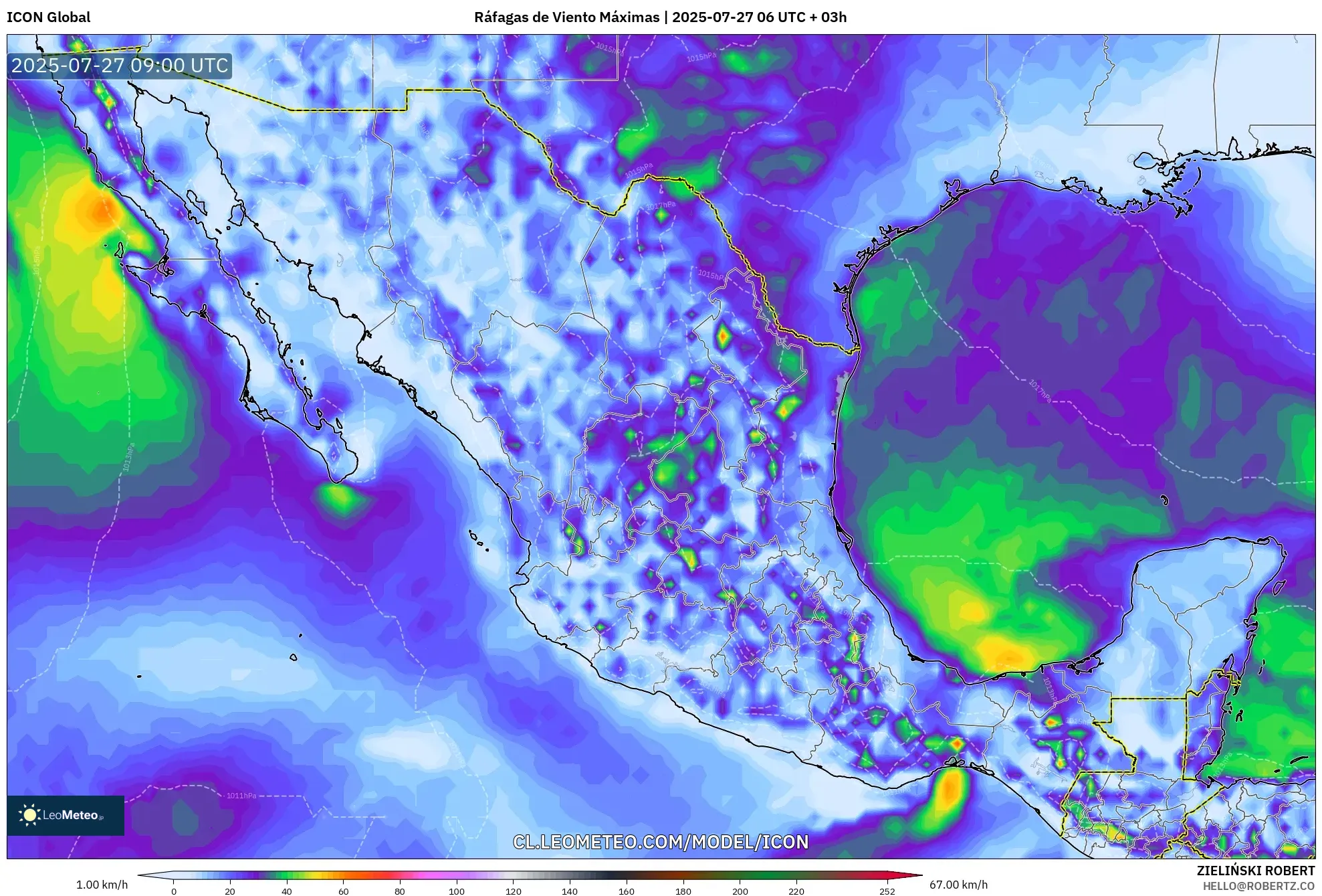 ICON model - México, Ráfagas de Viento Máximas ICON model - México, Ráfagas de Viento Máximas