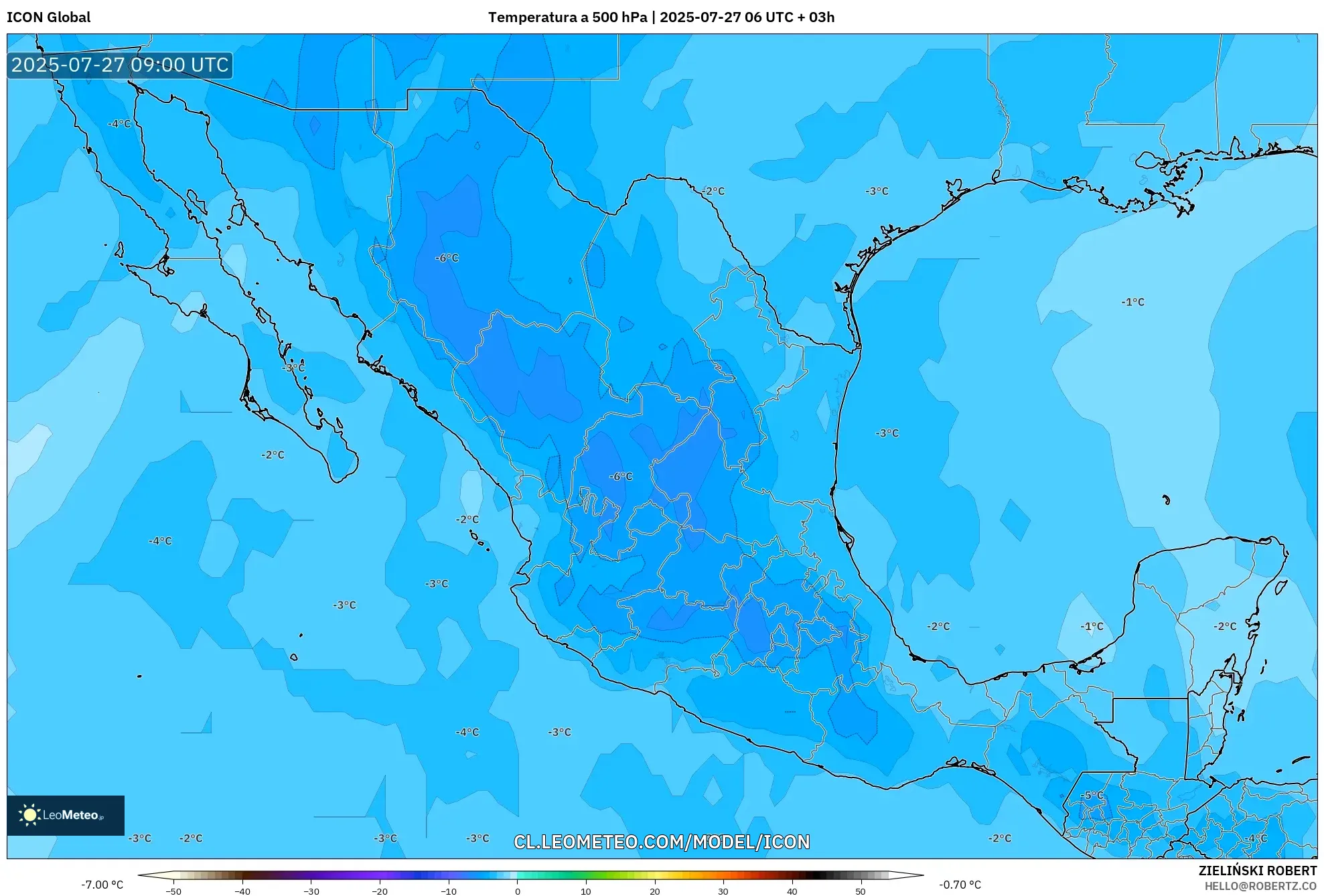 ICON model - México, Temperatura a 500 hPa ICON model - México, Temperatura a 500 hPa