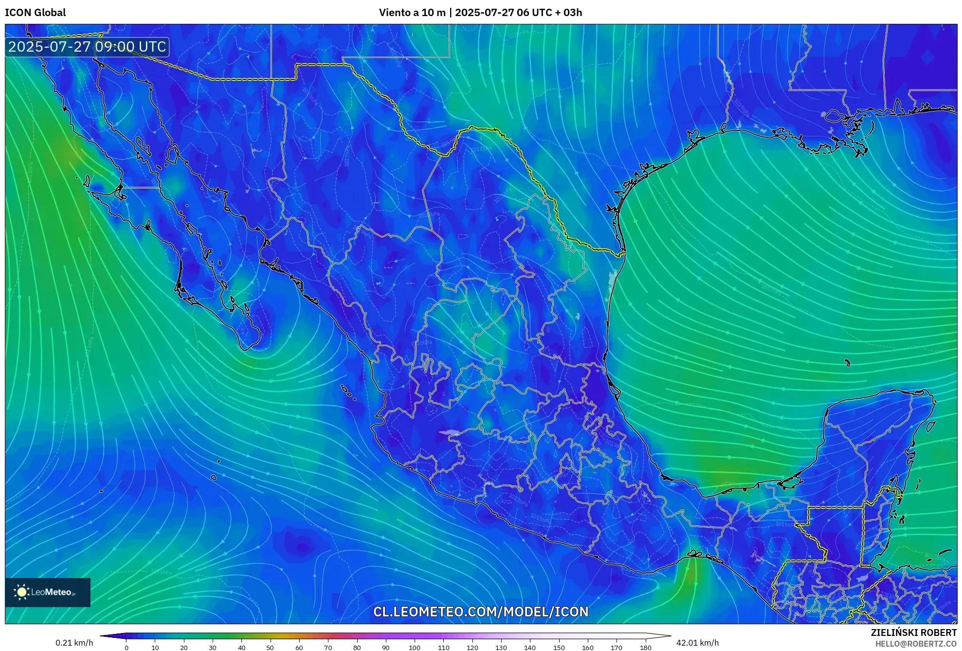 ICON model - México, Viento a 10 m ICON model - México, Viento a 10 m
