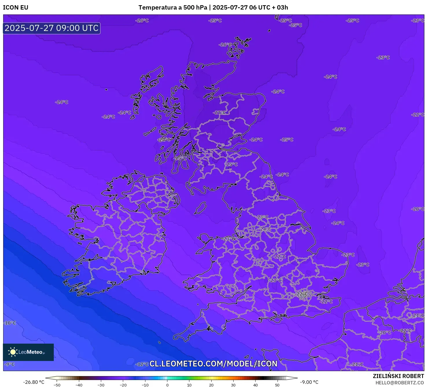 ICON model - Reino Unido, Temperatura a 500 hPa ICON model - Reino Unido, Temperatura a 500 hPa