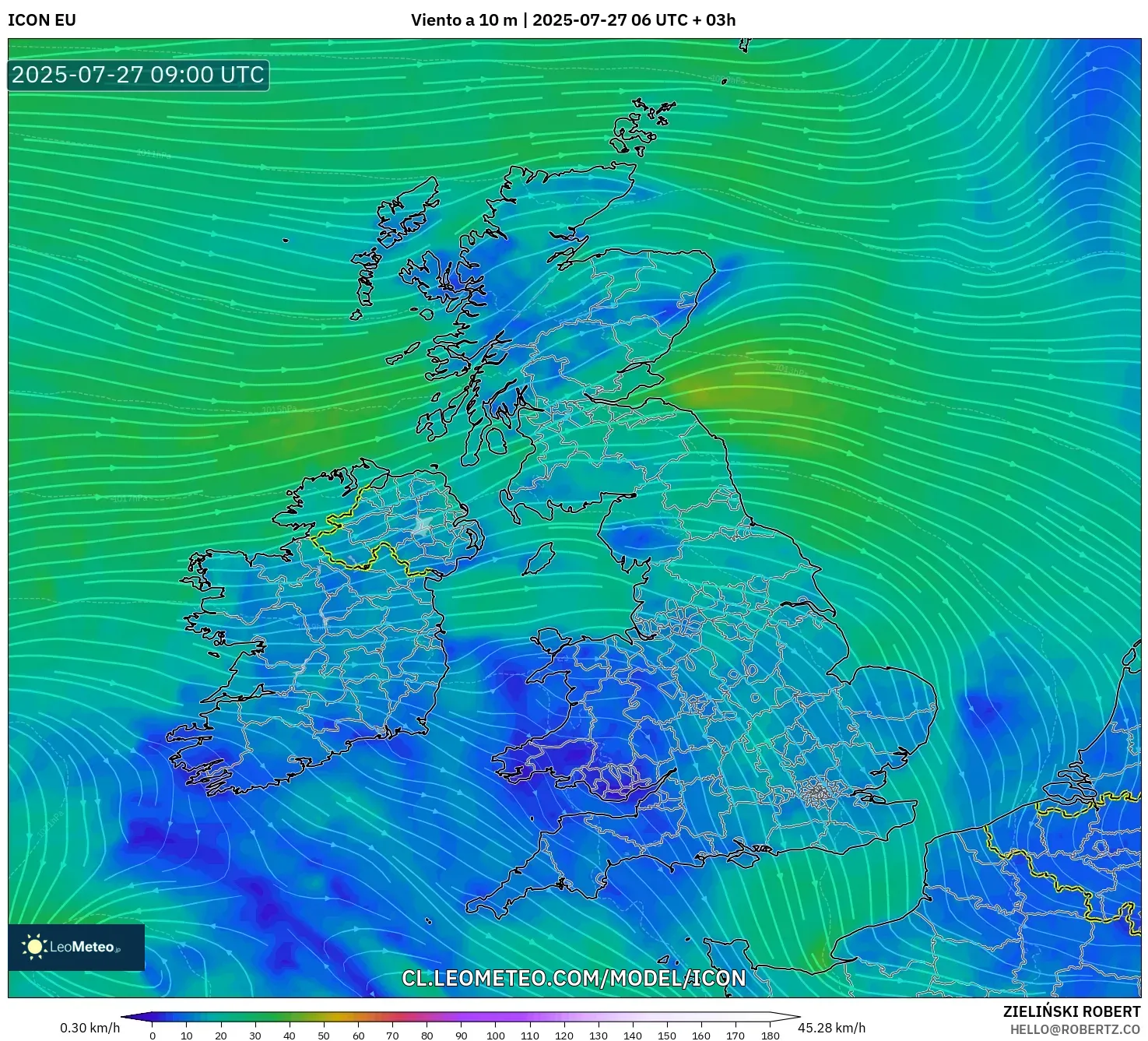ICON model - Reino Unido, Viento a 10 m ICON model - Reino Unido, Viento a 10 m