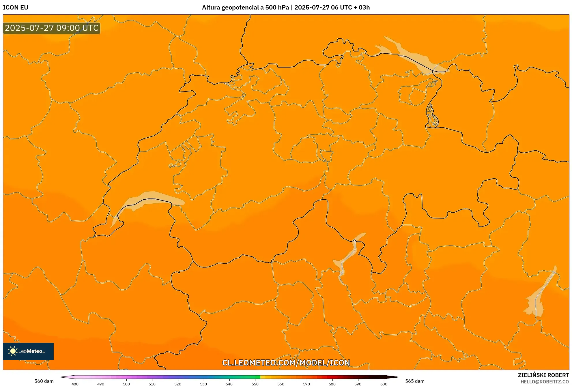 ICON model - Suiza, Altura geopotencial a 500 hPa ICON model - Suiza, Altura geopotencial a 500 hPa