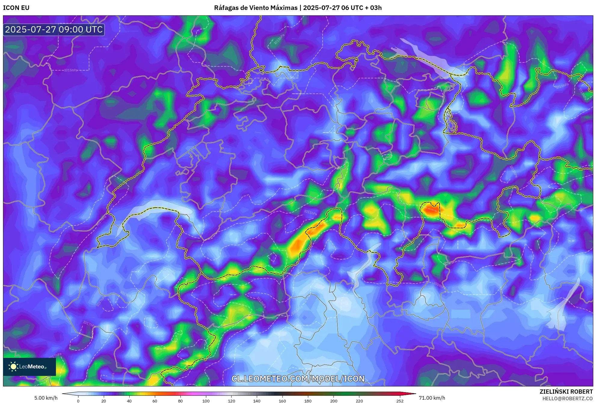 ICON model - Suiza, Ráfagas de Viento Máximas ICON model - Suiza, Ráfagas de Viento Máximas