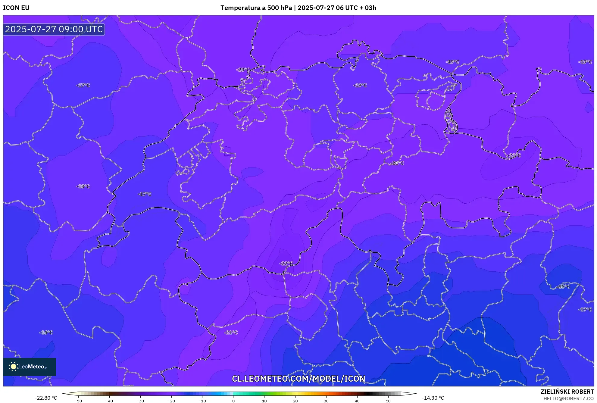 ICON model - Suiza, Temperatura a 500 hPa ICON model - Suiza, Temperatura a 500 hPa