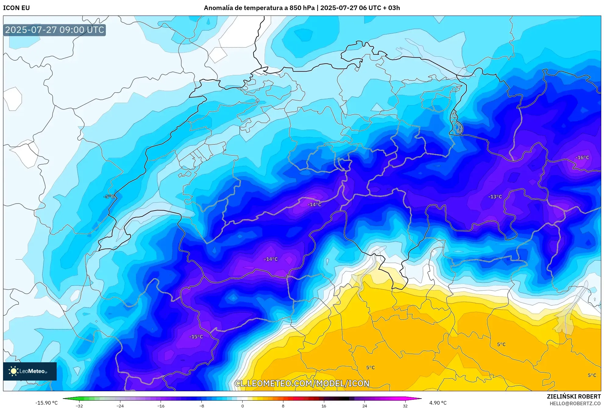 ICON model - Suiza, Anomalía de temperatura a 850 hPa
