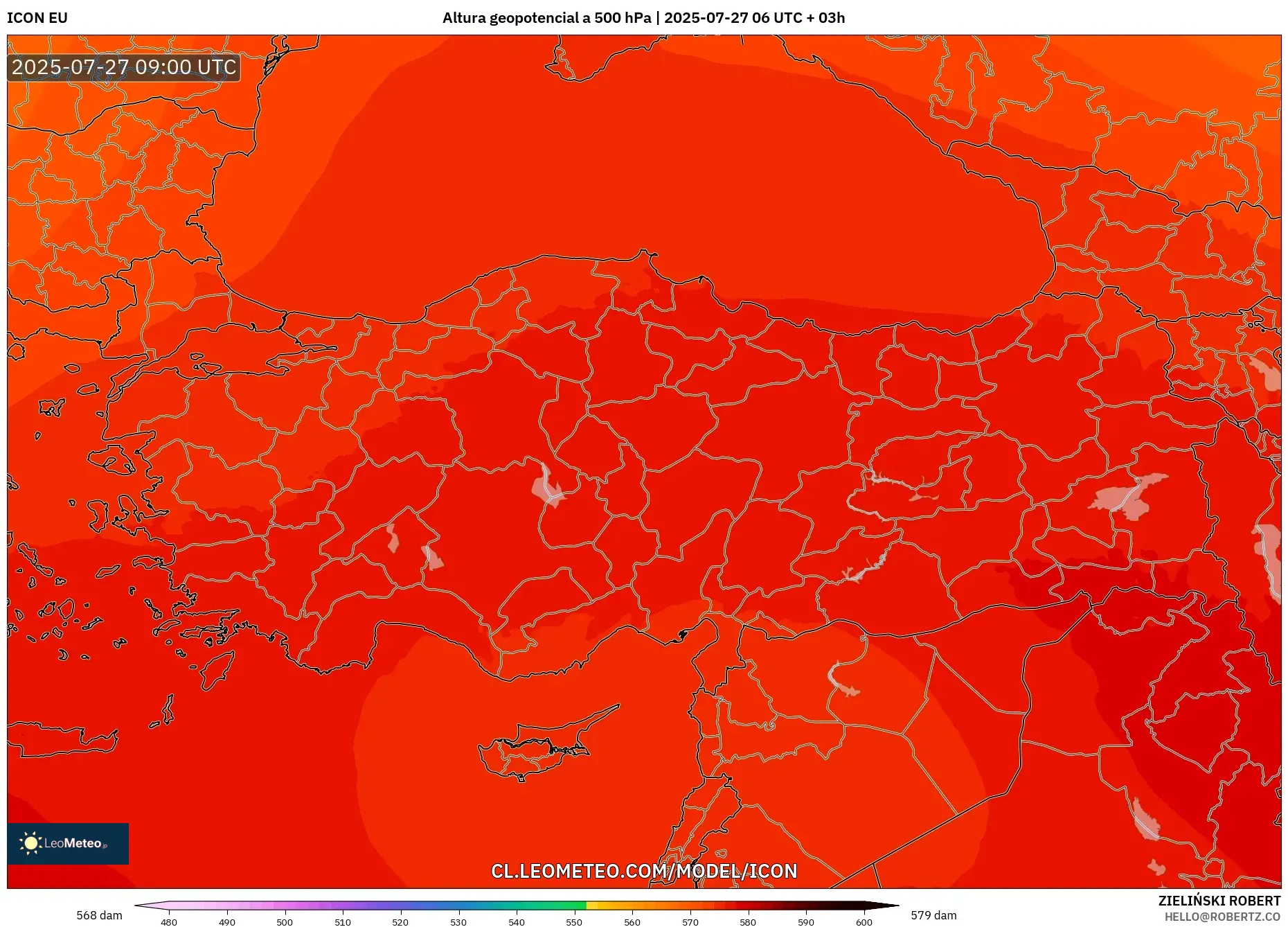 ICON model - Turquía, Altura geopotencial a 500 hPa ICON model - Turquía, Altura geopotencial a 500 hPa