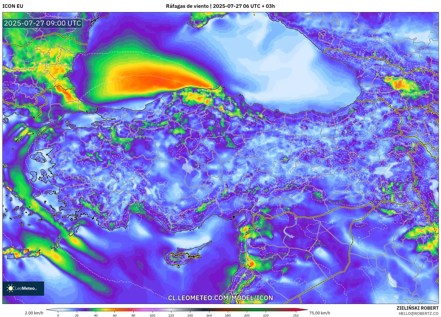 ICON model - Turquía, Ráfagas de viento ICON model - Turquía, Ráfagas de viento