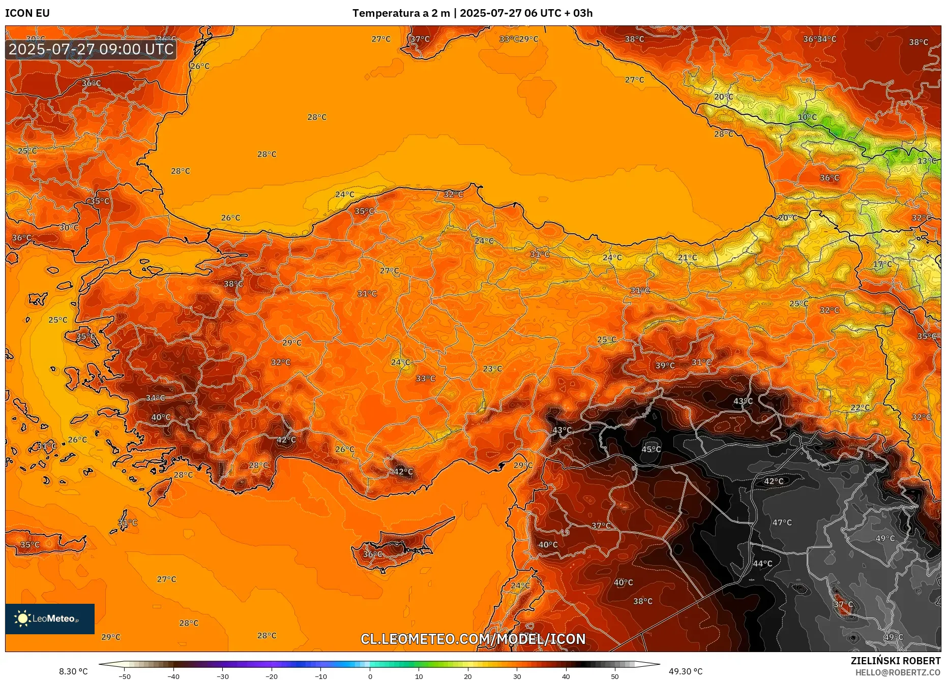 ICON model - Turquía, Temperatura a 2 m ICON model - Turquía, Temperatura a 2 m