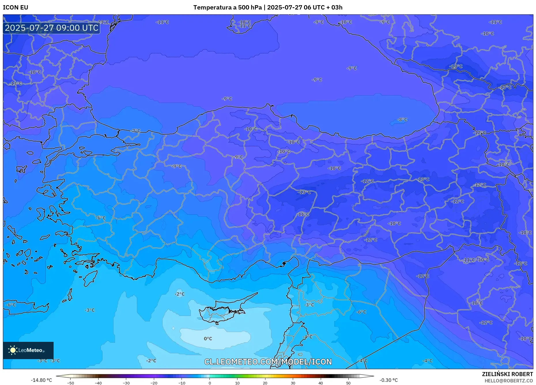 ICON model - Turquía, Temperatura a 500 hPa ICON model - Turquía, Temperatura a 500 hPa