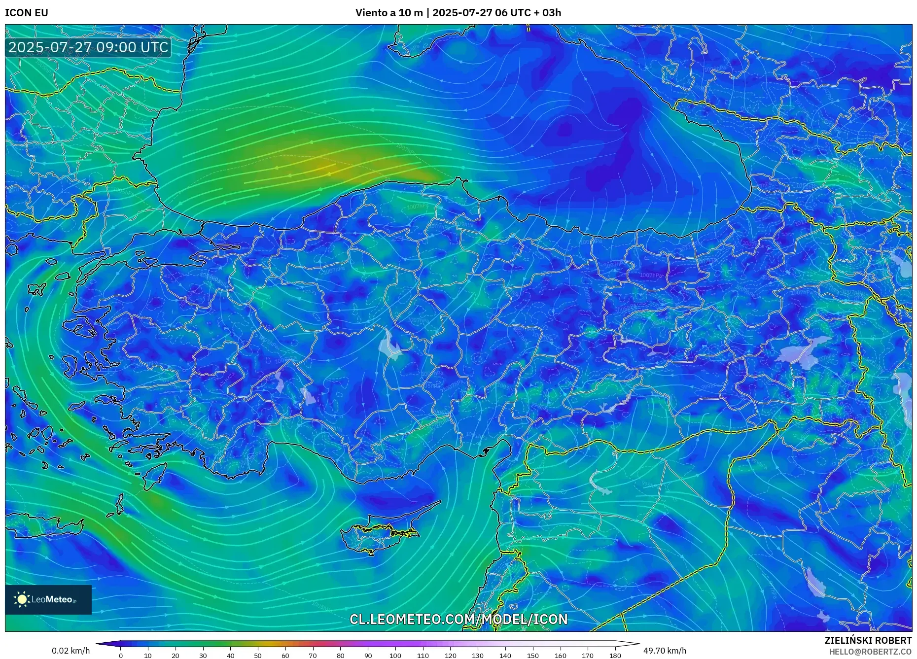 ICON model - Turquía, Viento a 10 m ICON model - Turquía, Viento a 10 m