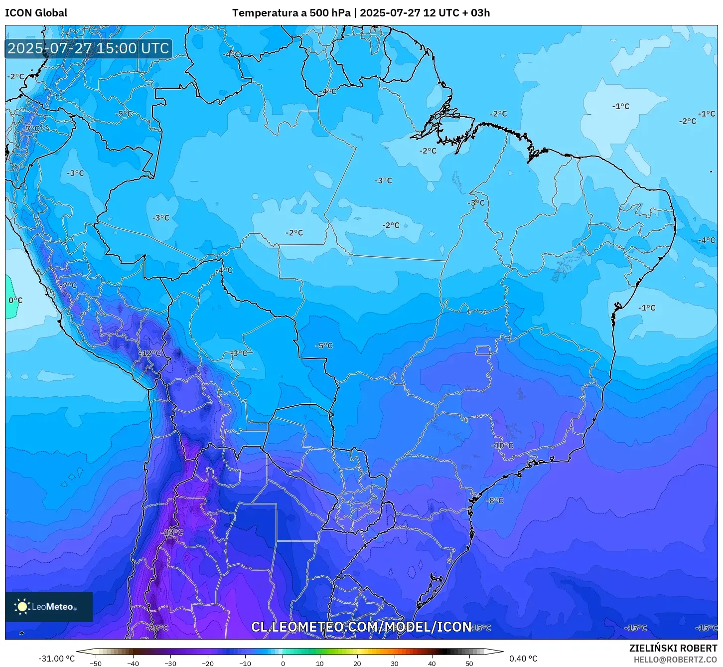 ICON model - Brasil, Temperatura a 500 hPa ICON model - Brasil, Temperatura a 500 hPa