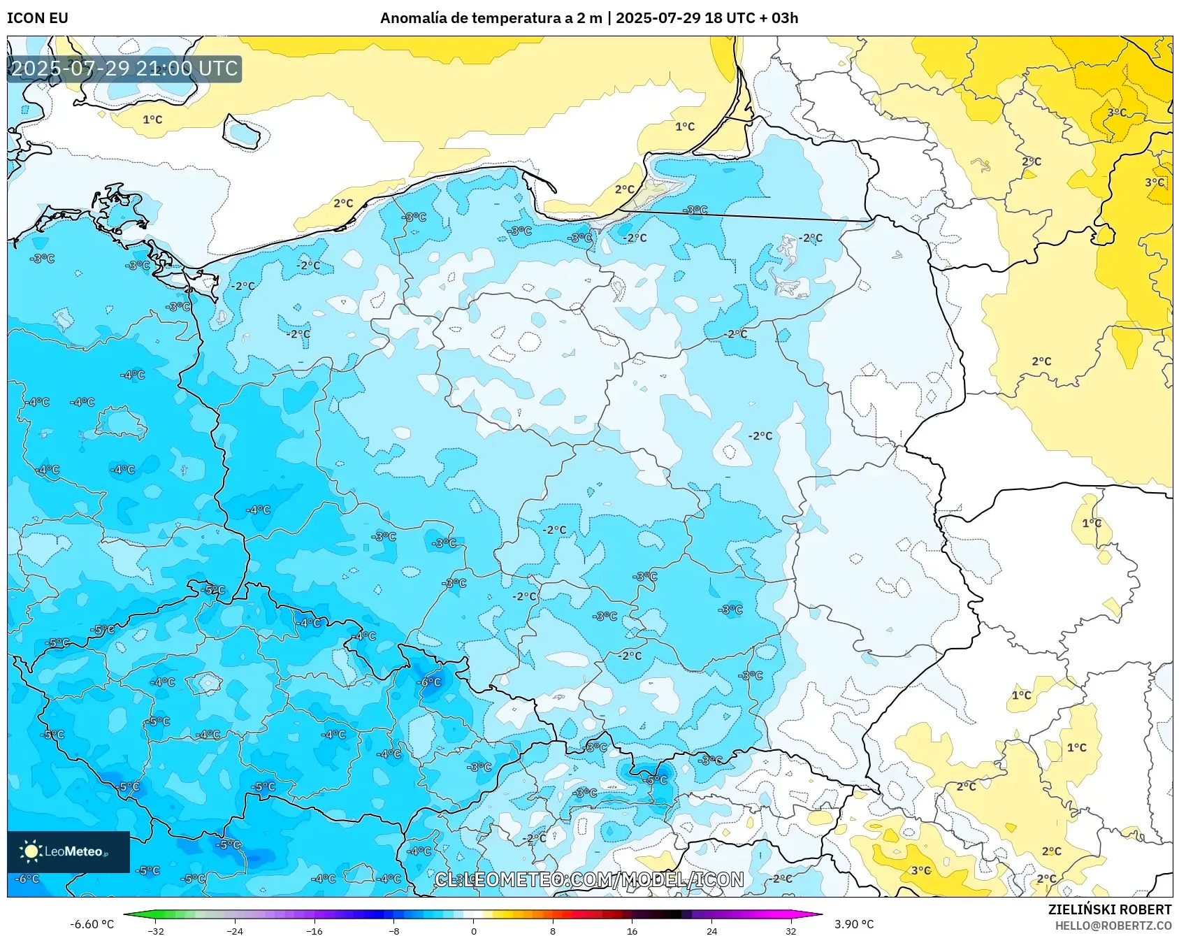 ICON model - Polonia, Anomalía de temperatura a 2 m