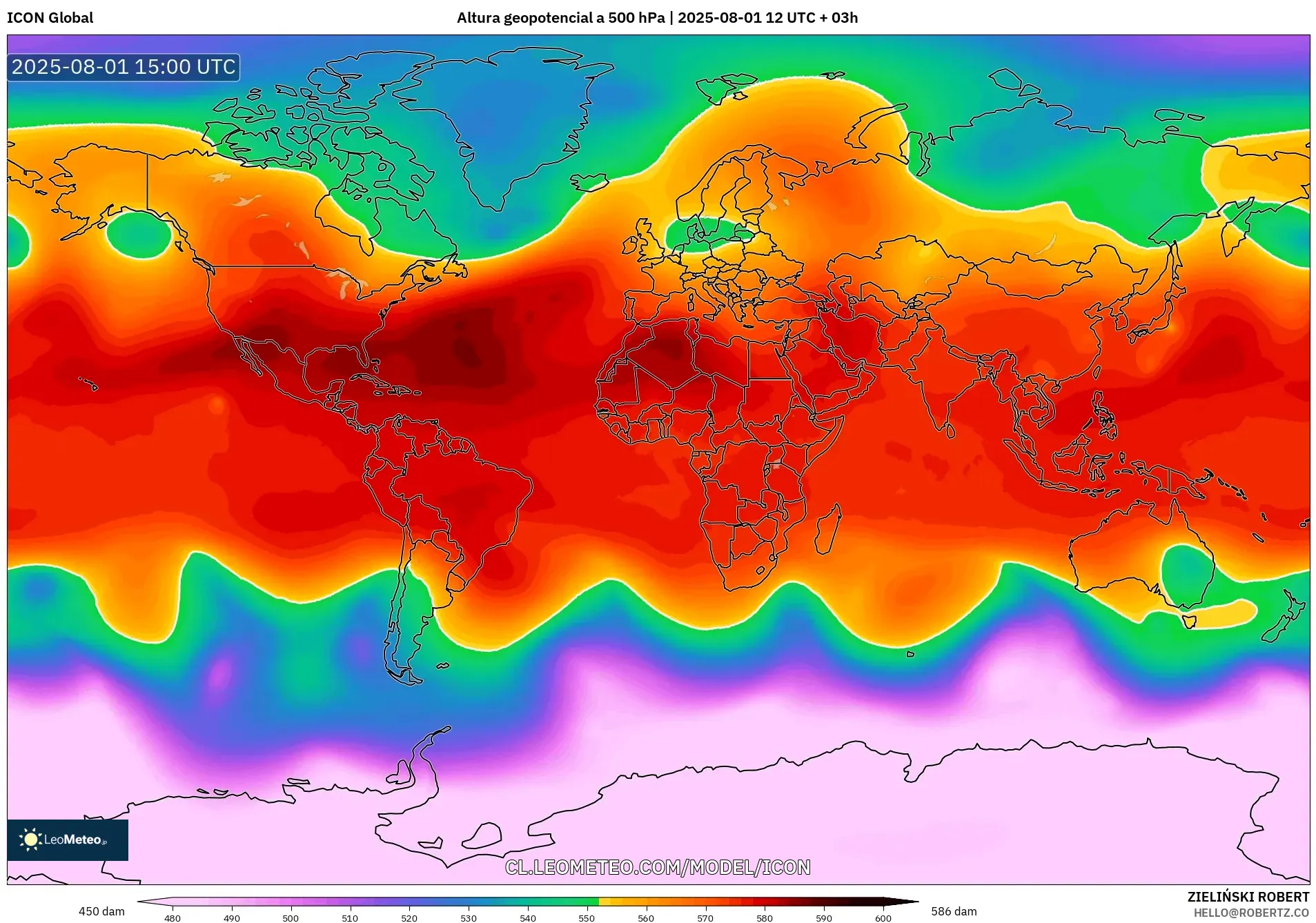 ICON model - Mundo, Altura geopotencial a 500 hPa ICON model - Mundo, Altura geopotencial a 500 hPa