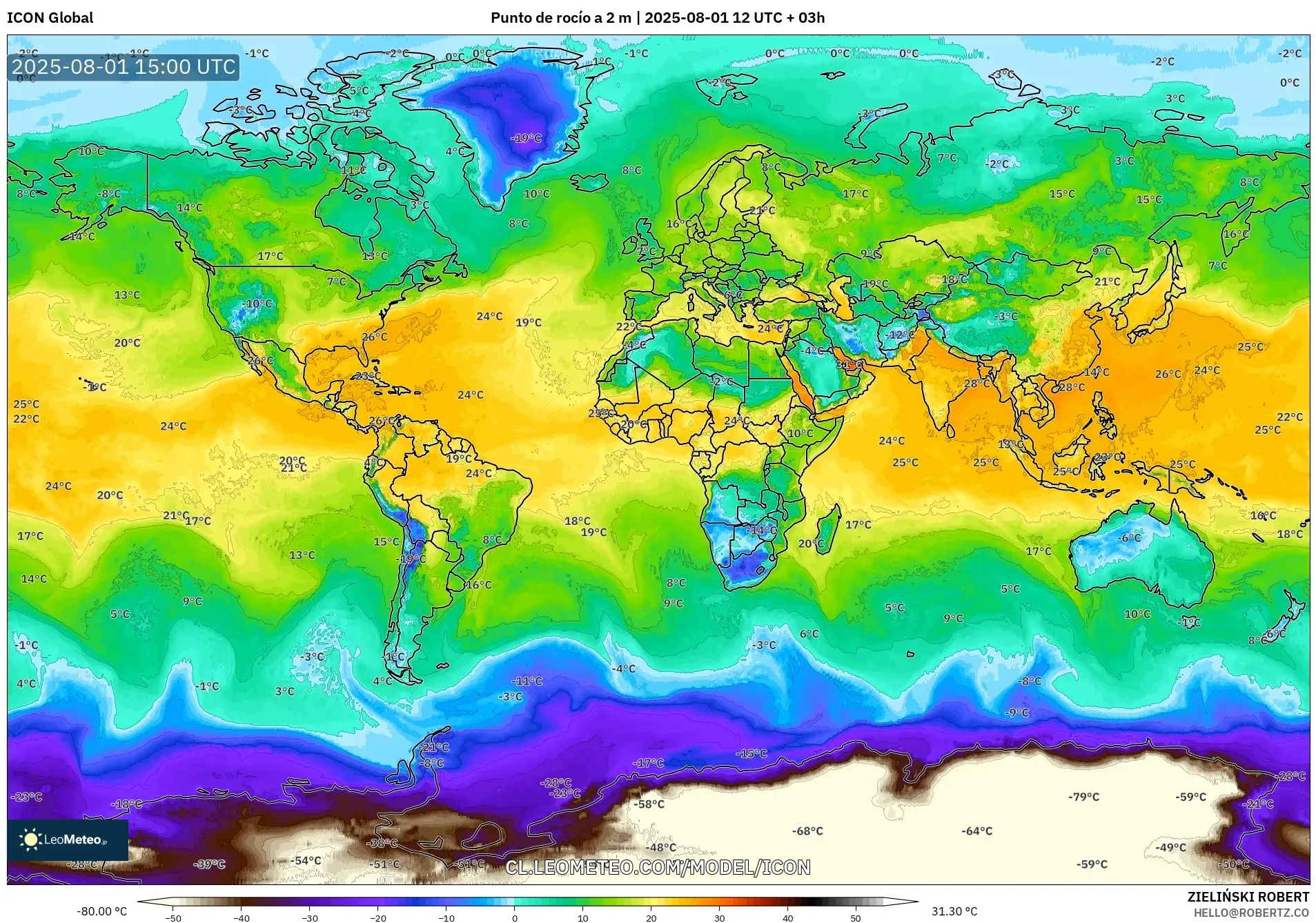 ICON model - Mundo, Punto de rocío a 2 m