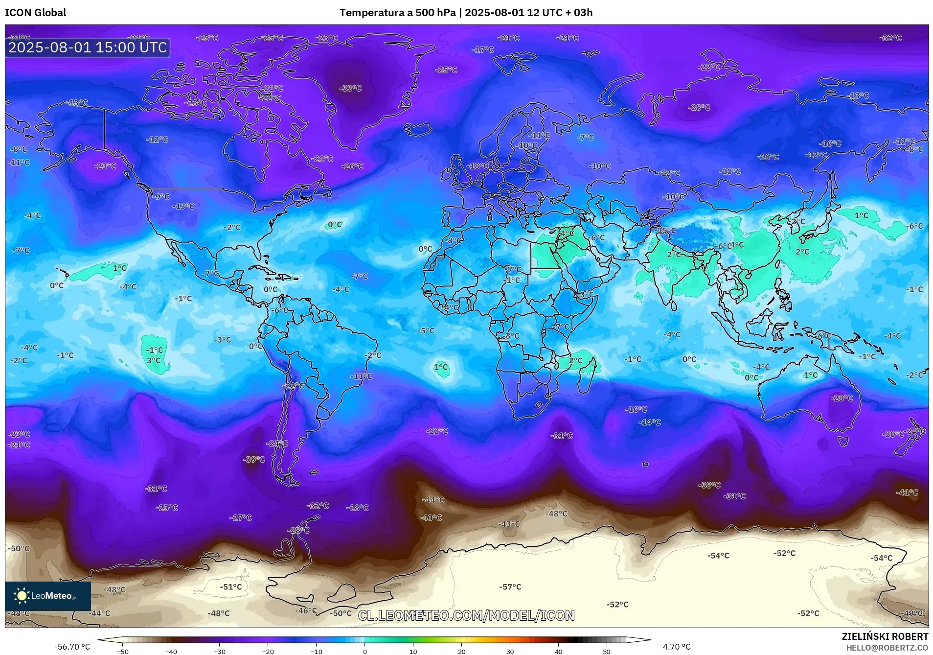 ICON model - Mundo, Temperatura a 500 hPa ICON model - Mundo, Temperatura a 500 hPa