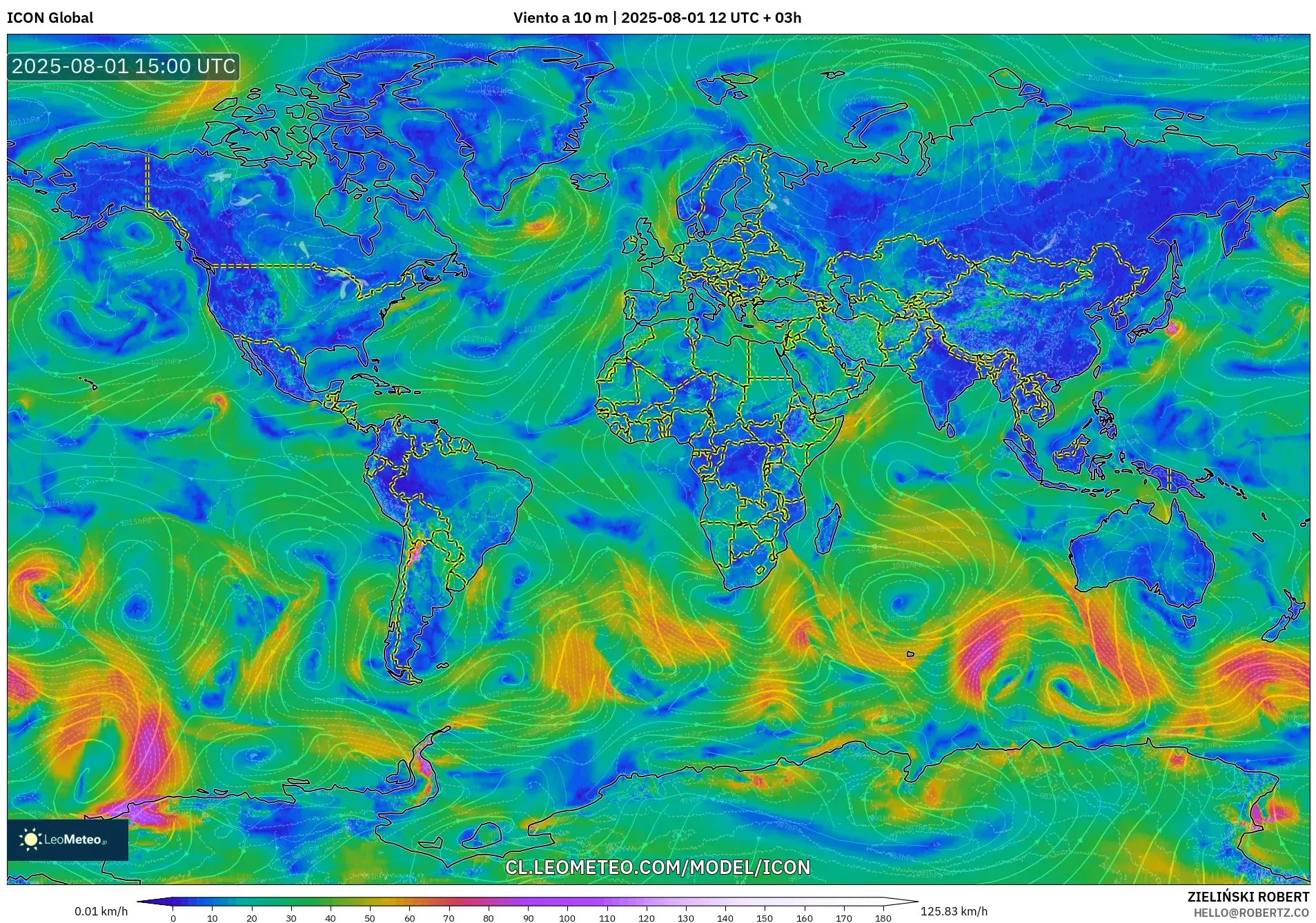 ICON model - Mundo, Viento a 10 m ICON model - Mundo, Viento a 10 m
