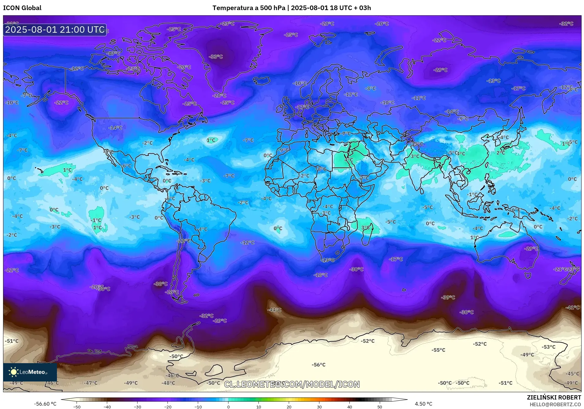 ICON model - Mundo, Temperatura a 500 hPa