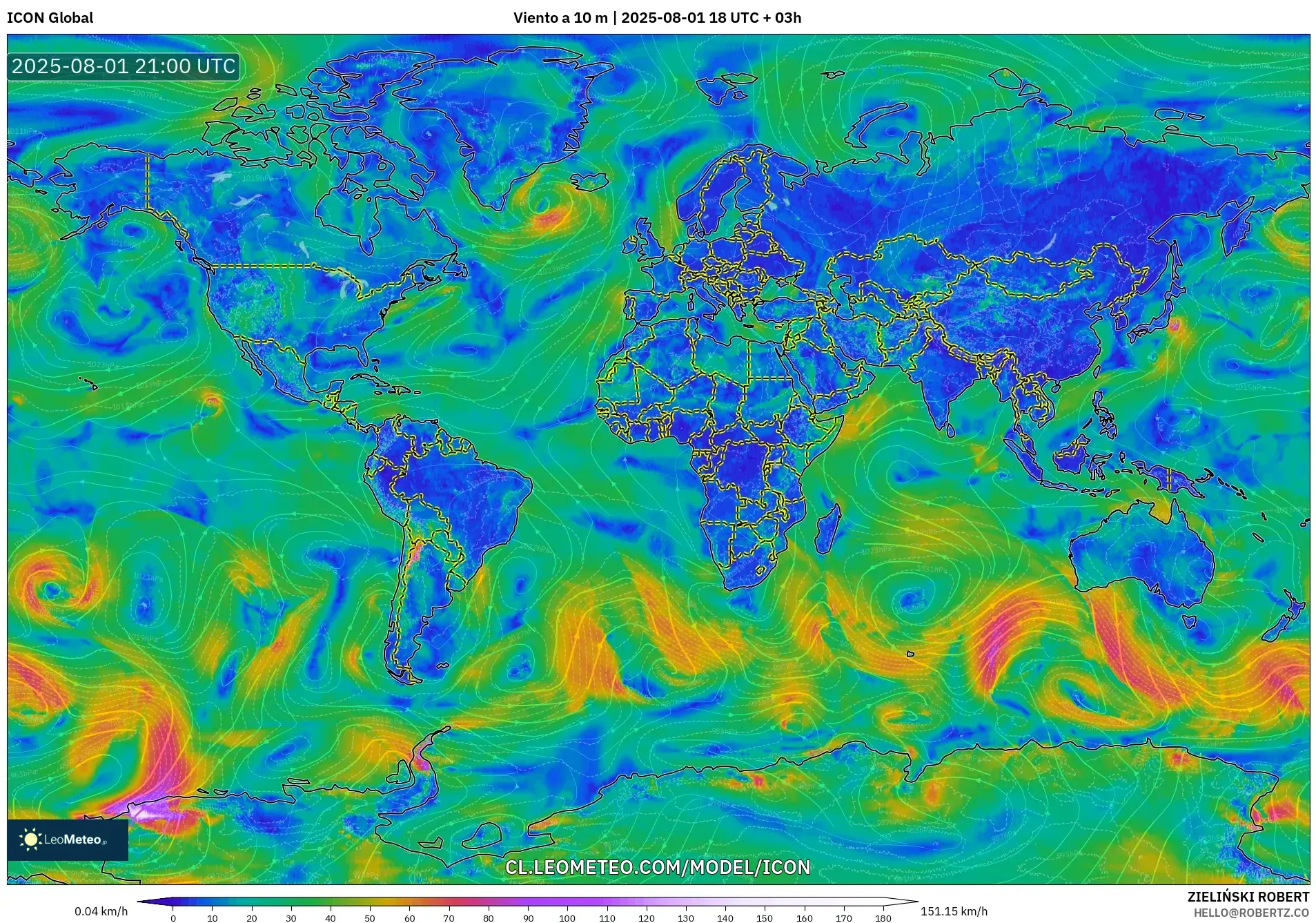 ICON model - Mundo, Viento a 10 m ICON model - Mundo, Viento a 10 m
