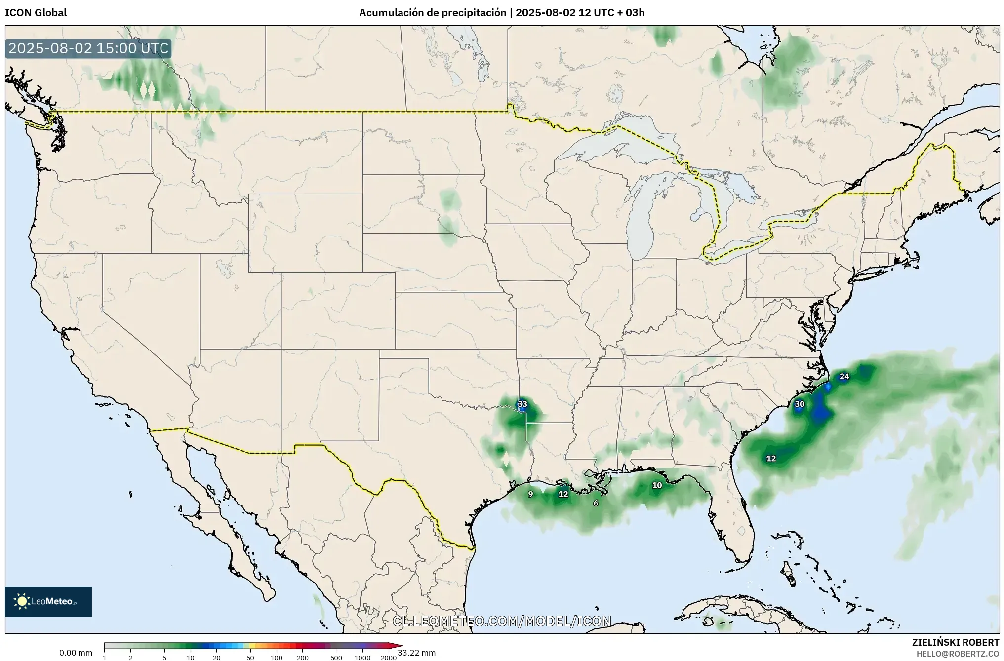 ICON model - Estados Unidos, Acumulación de precipitación