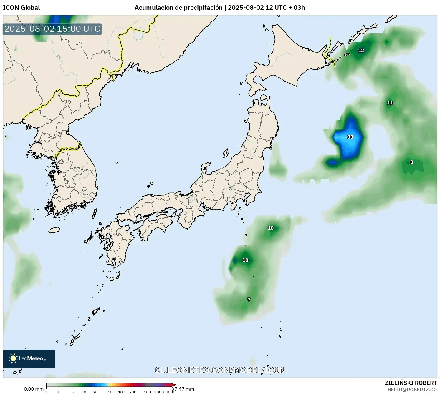 ICON model - Japón, Acumulación de precipitación