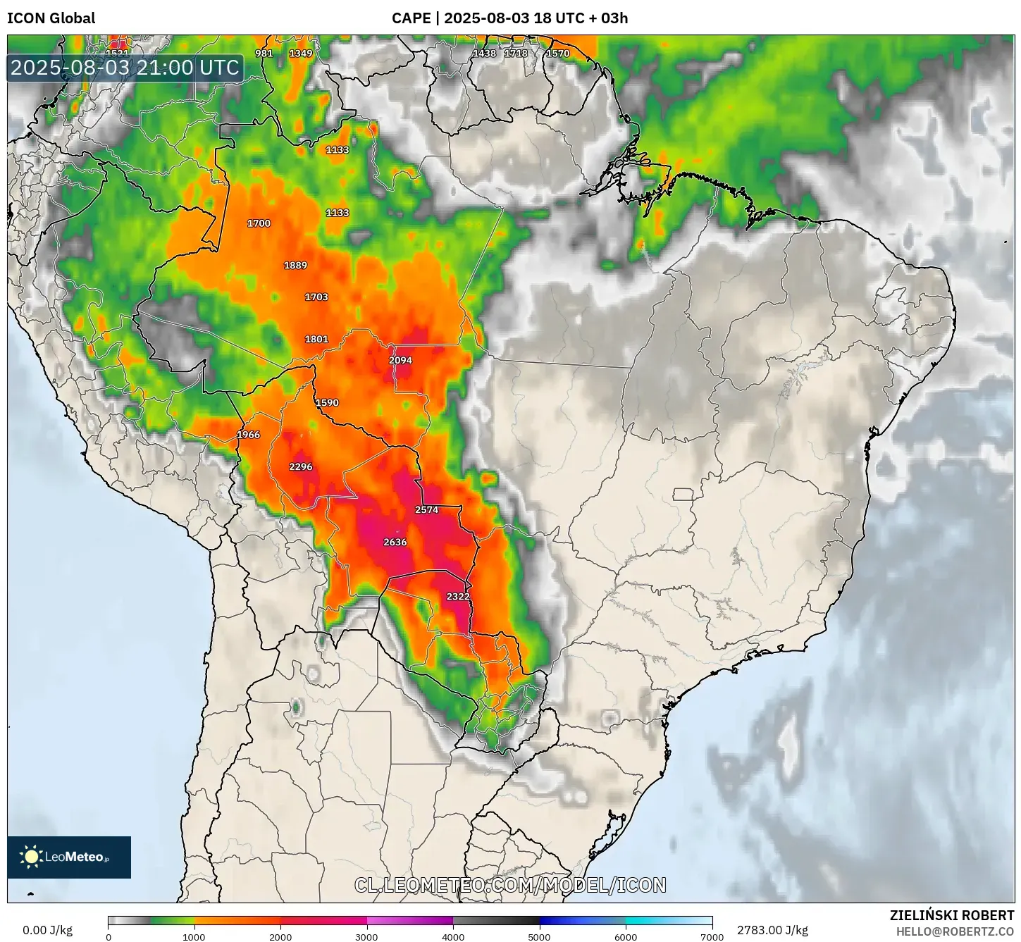 ICON model - Brasil, CAPE ICON model - Brasil, CAPE