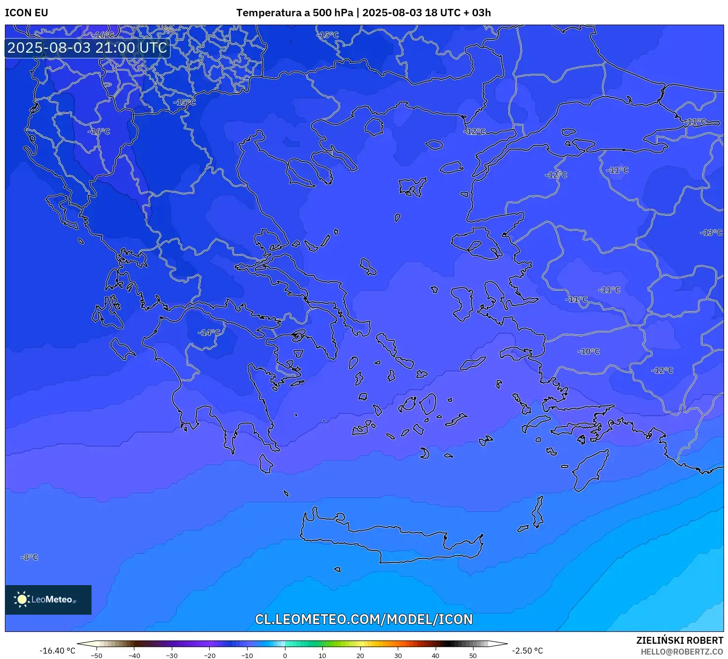 ICON model - Grecia, Temperatura a 500 hPa