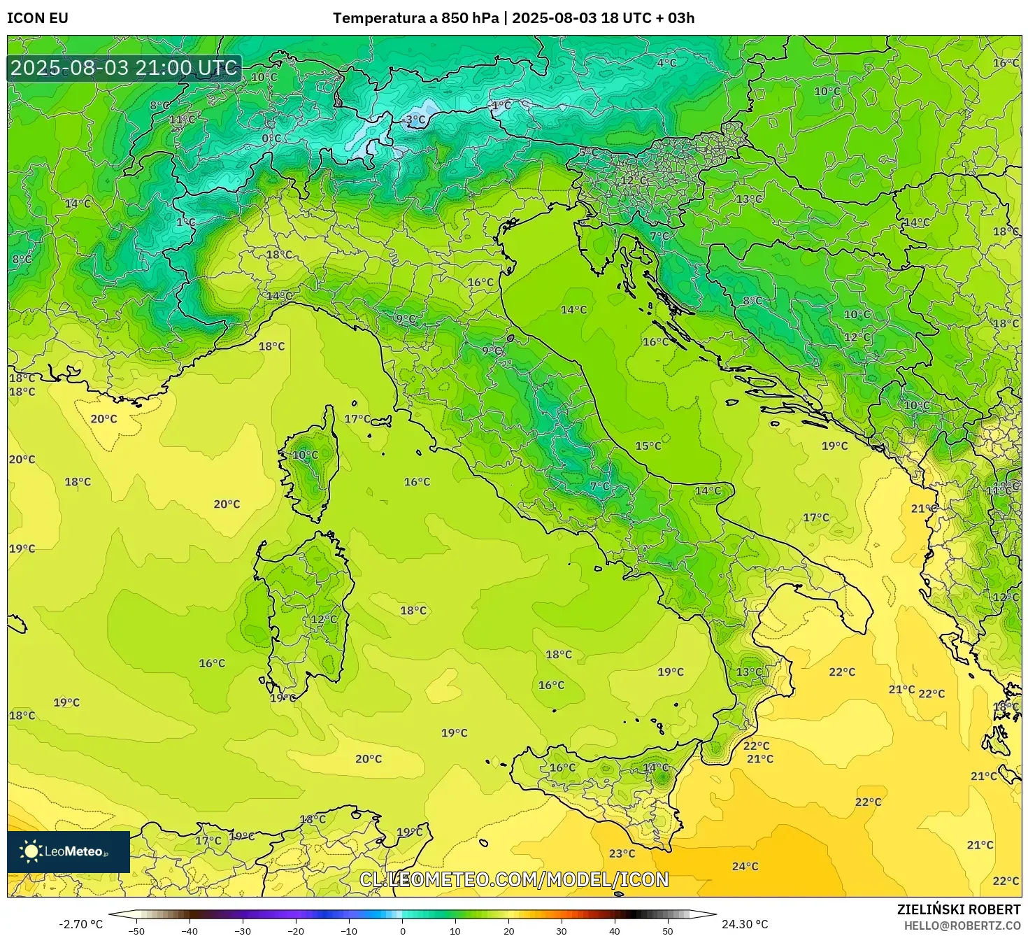 ICON model - Italia, Temperatura a 850 hPa