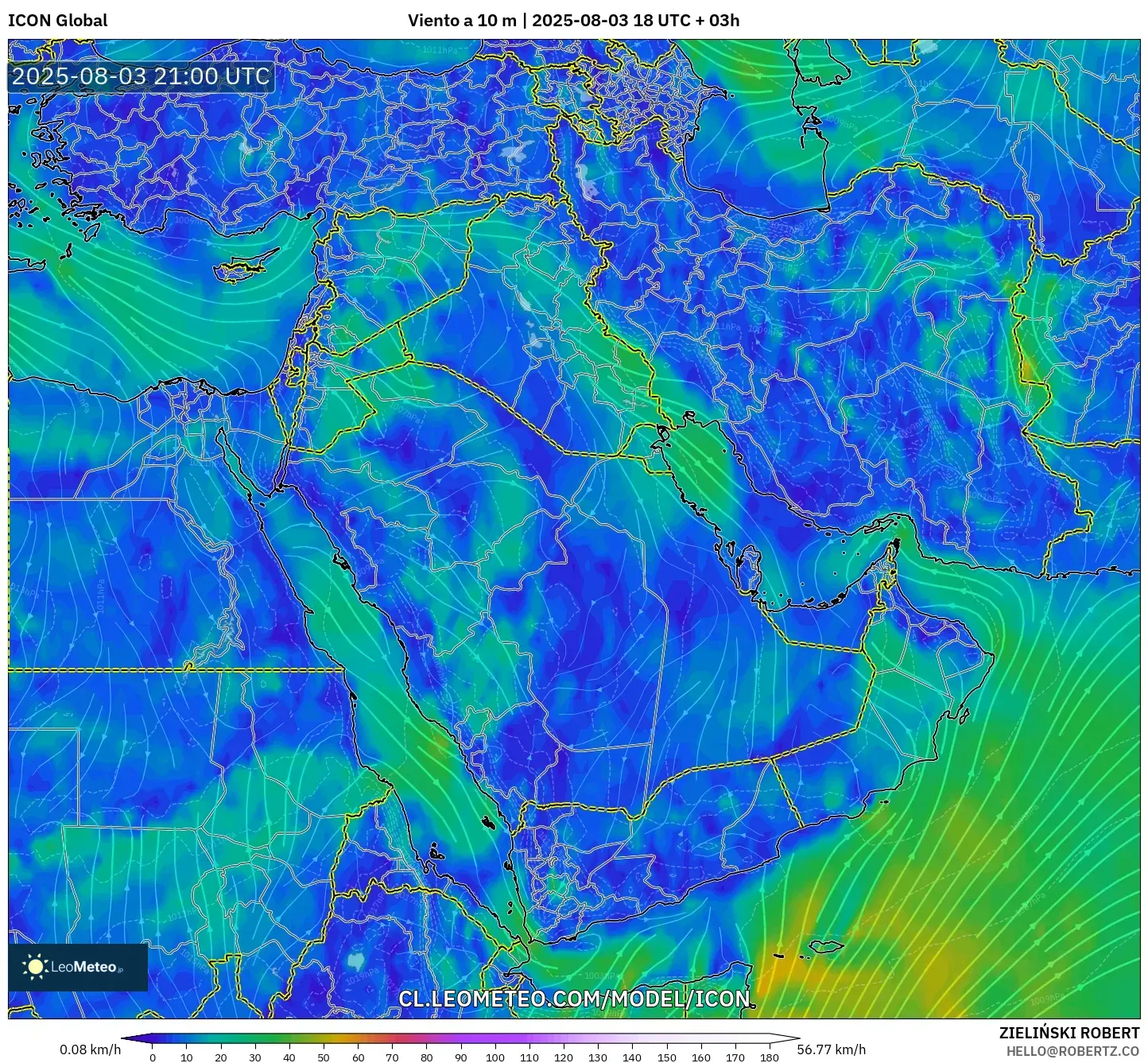 ICON model - Oriente Medio, Viento a 10 m ICON model - Oriente Medio, Viento a 10 m
