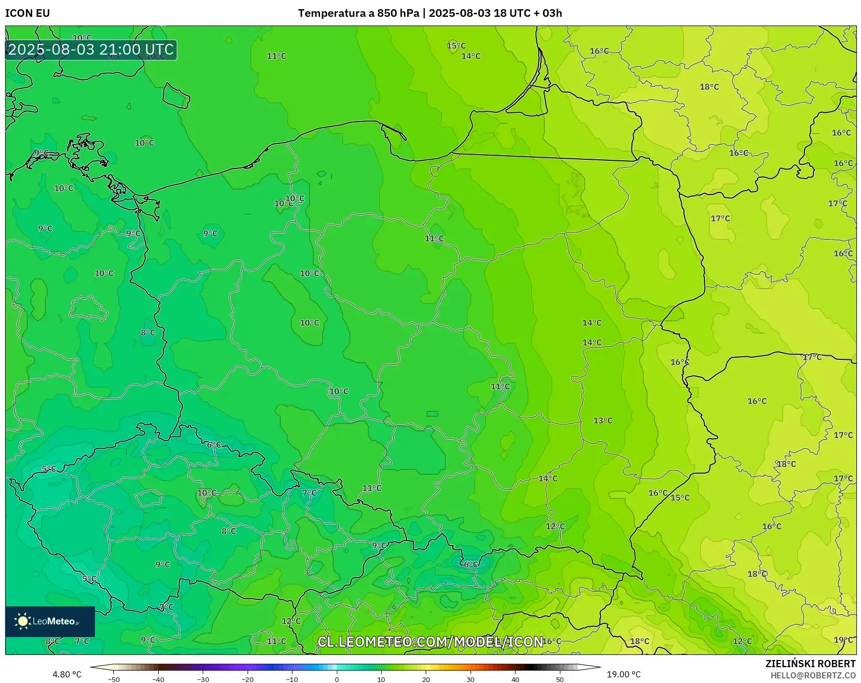 ICON model - Polonia, Temperatura a 850 hPa