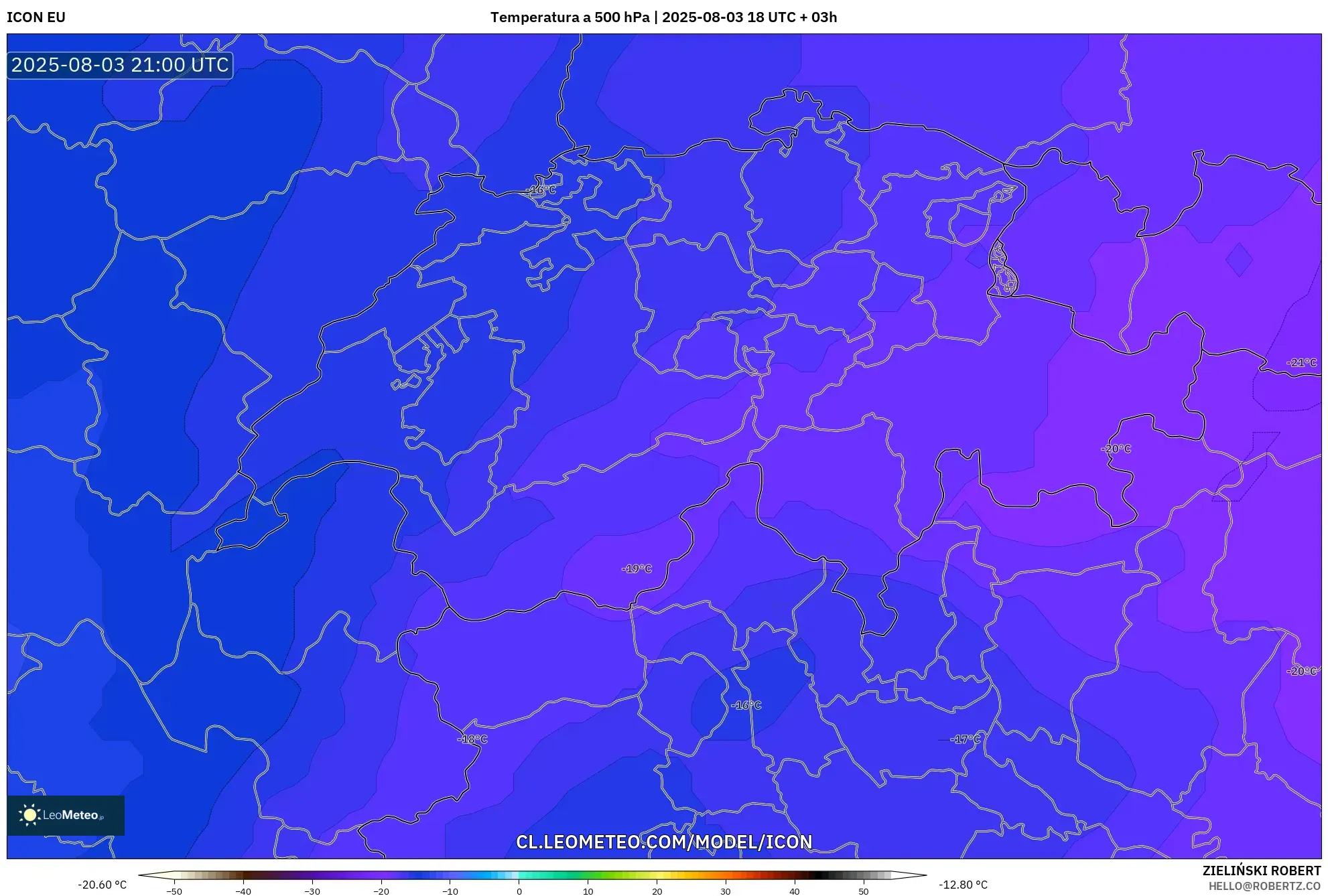 ICON model - Suiza, Temperatura a 500 hPa
