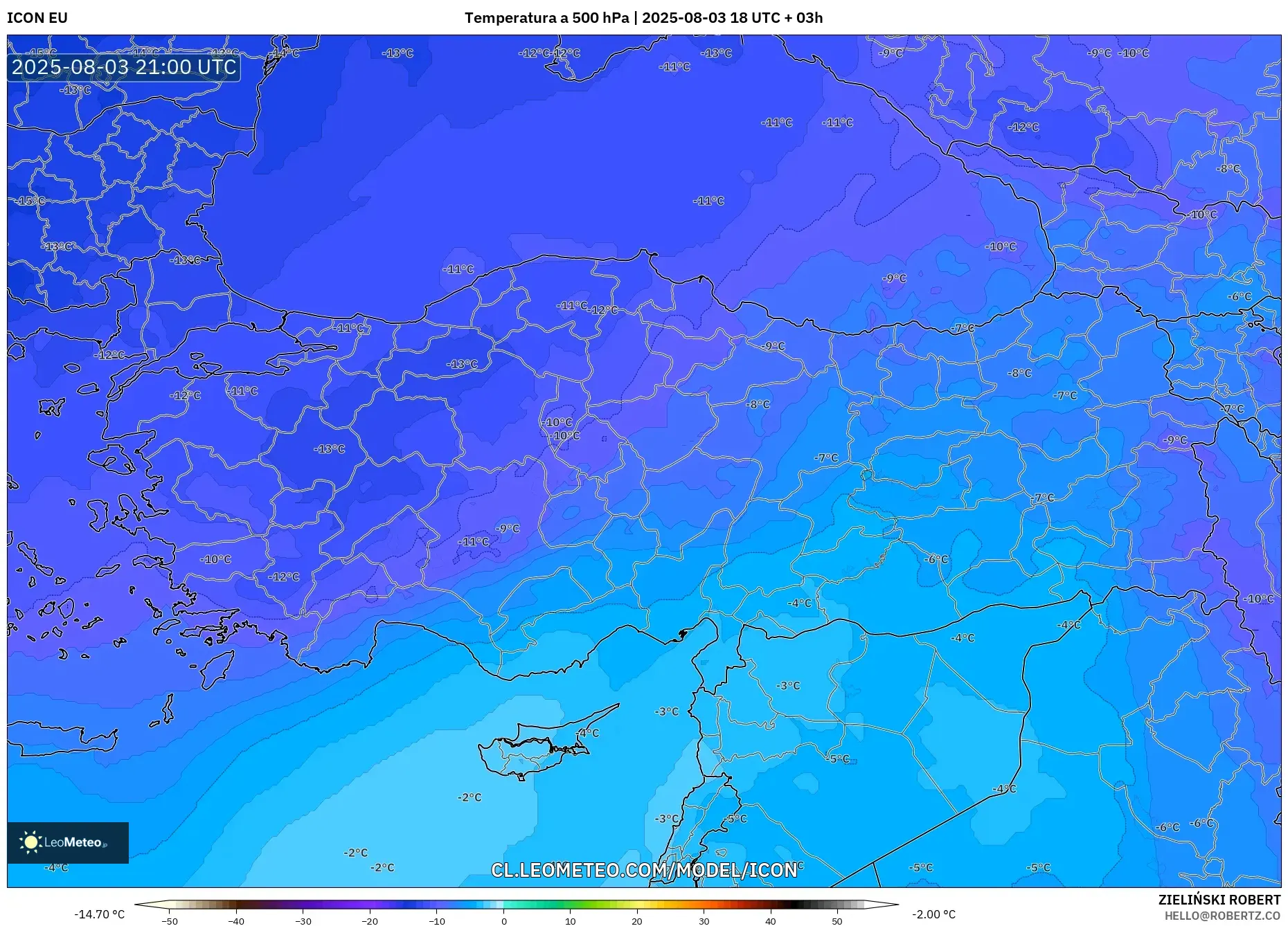 ICON model - Turquía, Temperatura a 500 hPa ICON model - Turquía, Temperatura a 500 hPa