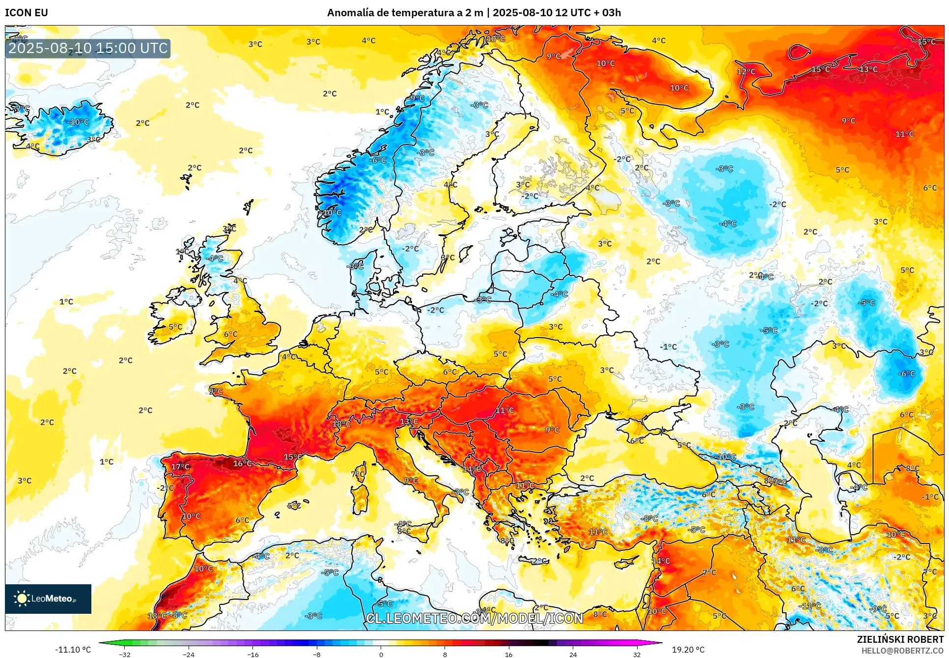 ICON model - Europa, Anomalía de temperatura a 2 m