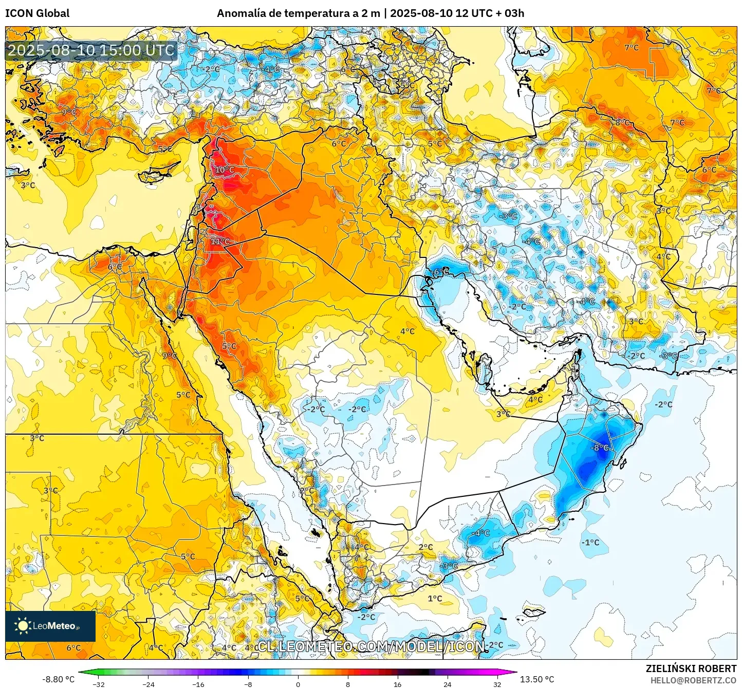 ICON model - Oriente Medio, Anomalía de temperatura a 2 m