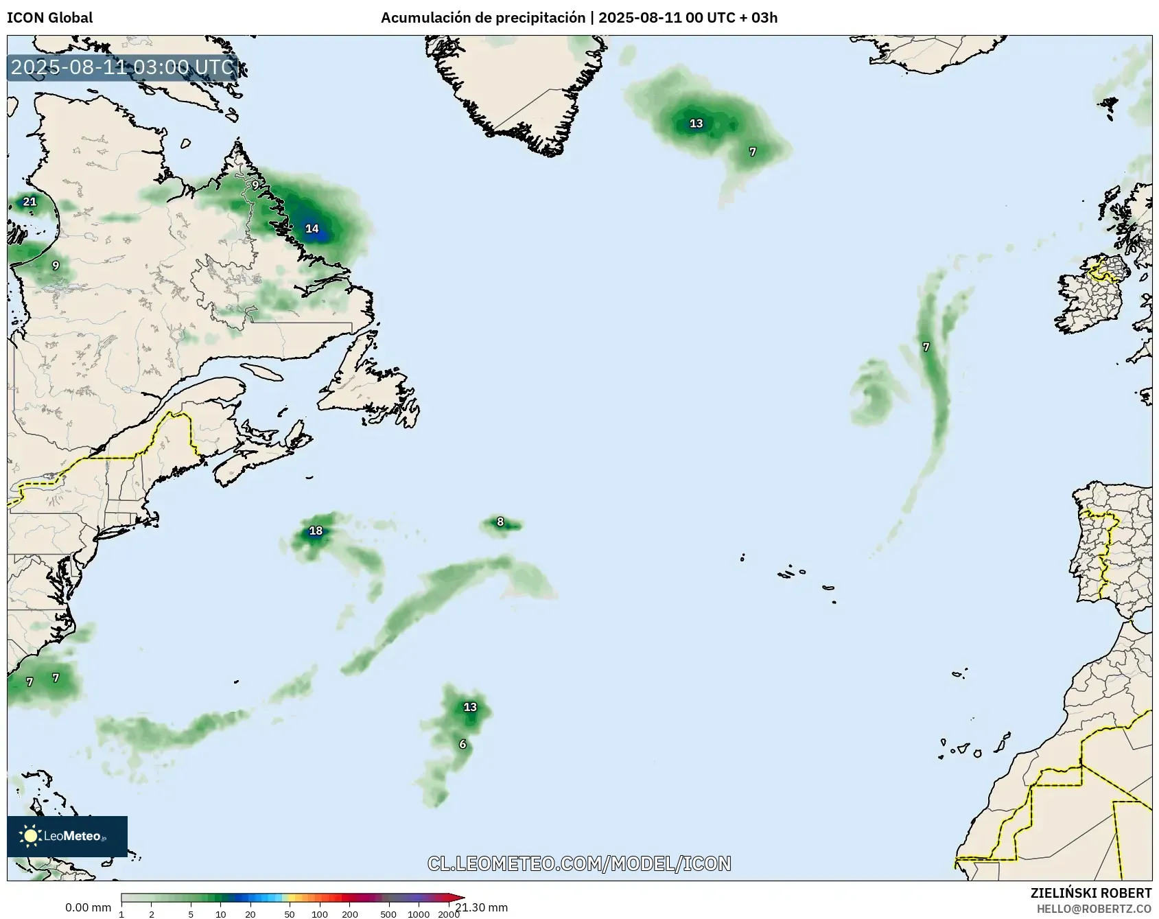 ICON model - Norte Atlántico, Acumulación de precipitación