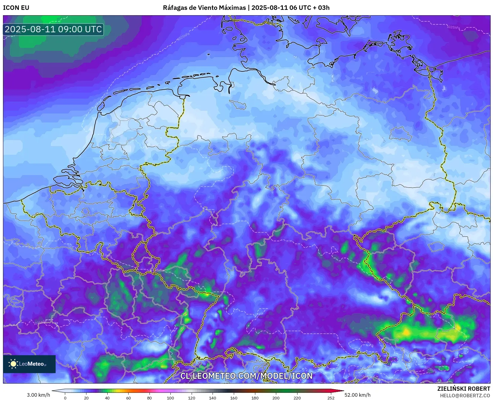 ICON model - Alemania, Ráfagas de Viento Máximas