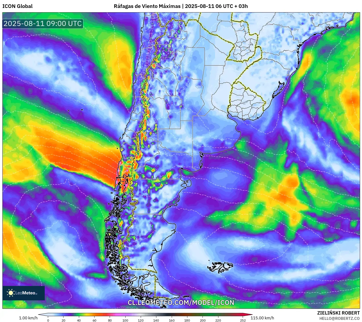 ICON model - Argentina, Ráfagas de Viento Máximas ICON model - Argentina, Ráfagas de Viento Máximas