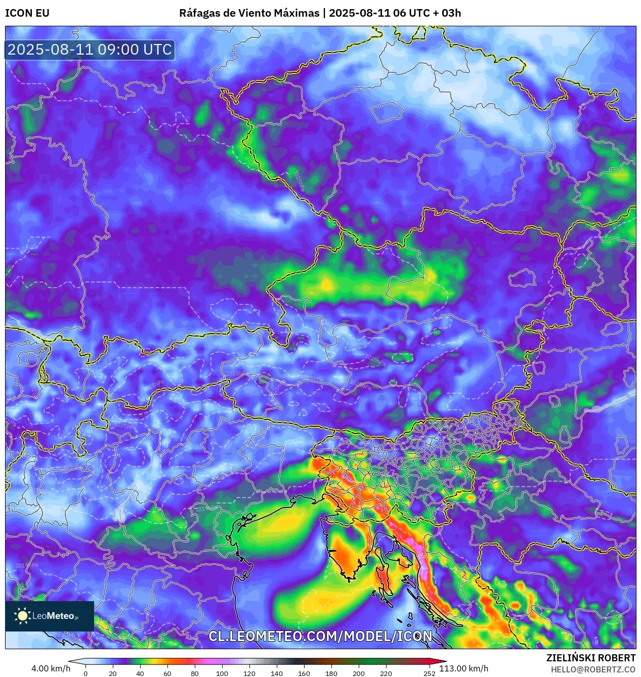 ICON model - Austria, Ráfagas de Viento Máximas