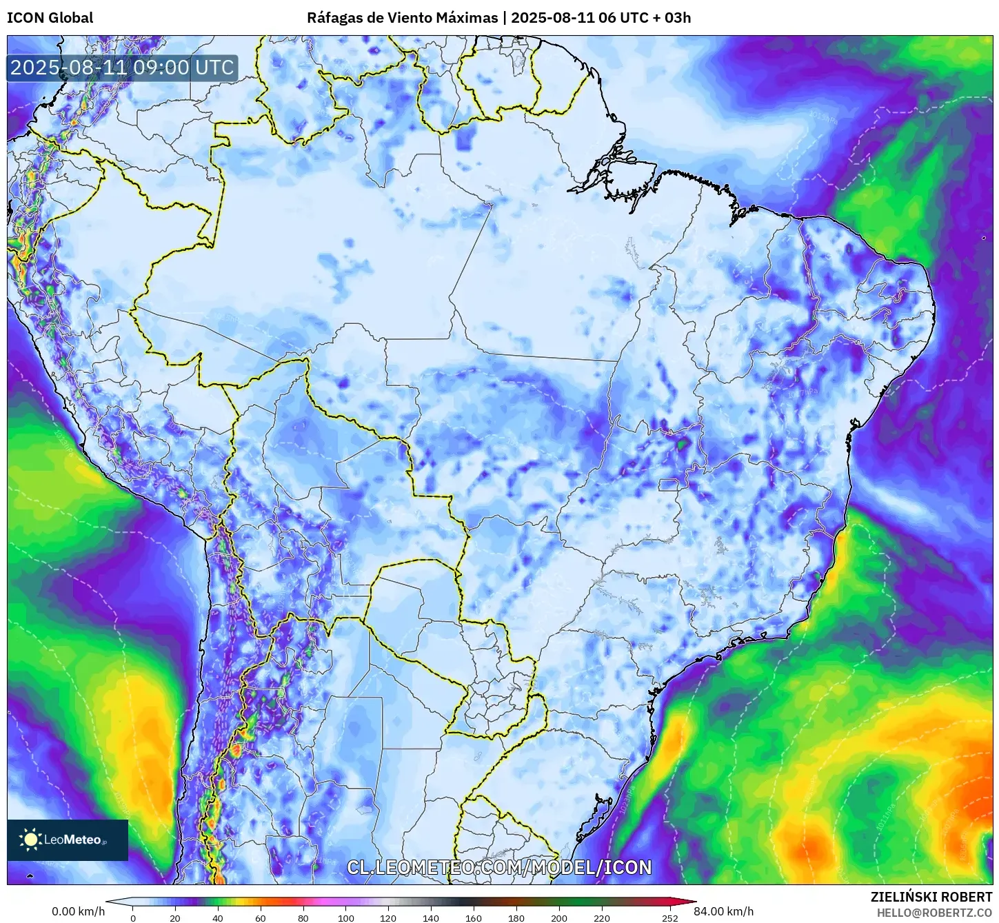 ICON model - Brasil, Ráfagas de Viento Máximas