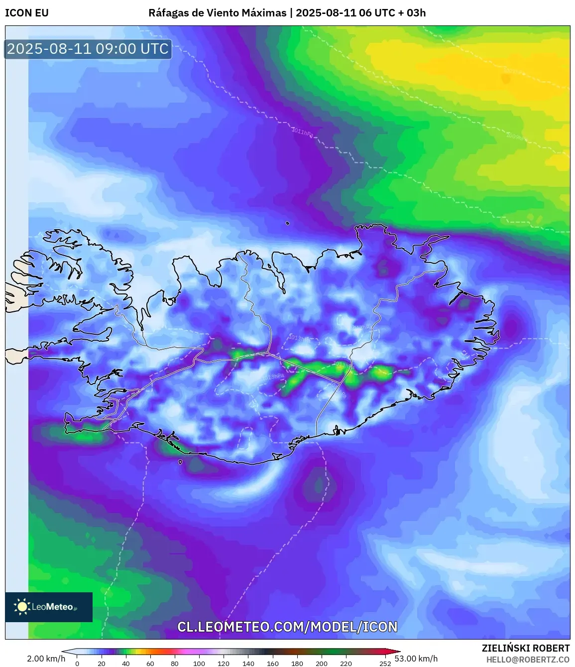 ICON model - Islandia, Ráfagas de Viento Máximas ICON model - Islandia, Ráfagas de Viento Máximas