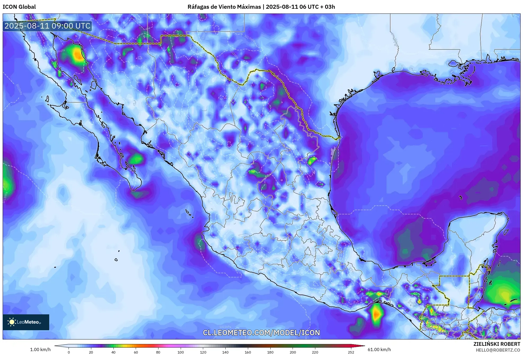 ICON model - México, Ráfagas de Viento Máximas