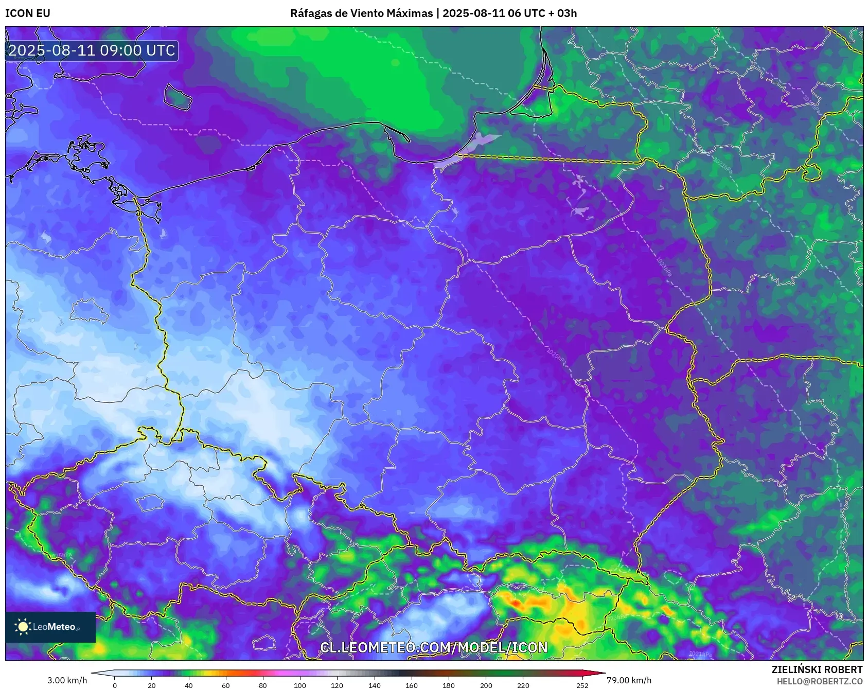 ICON model - Polonia, Ráfagas de Viento Máximas