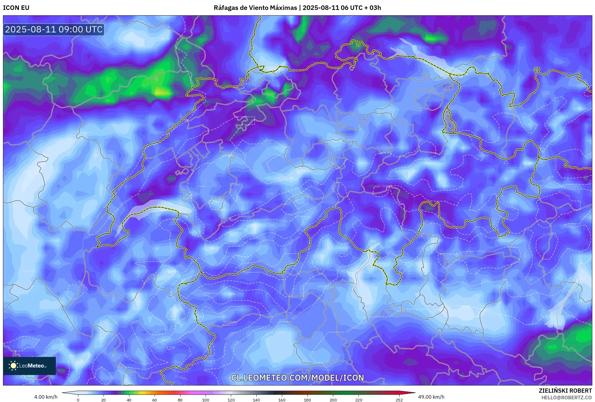 ICON model - Suiza, Ráfagas de Viento Máximas