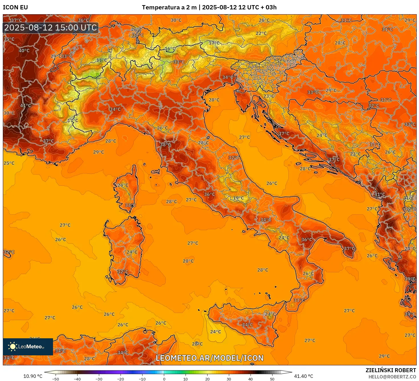 ICON model - Italia, Temperatura a 2 m