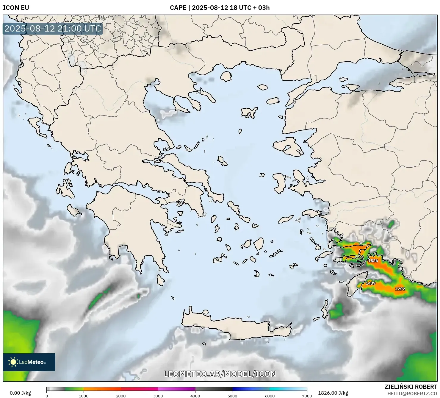 ICON model - Grecia, CAPE ICON model - Grecia, CAPE