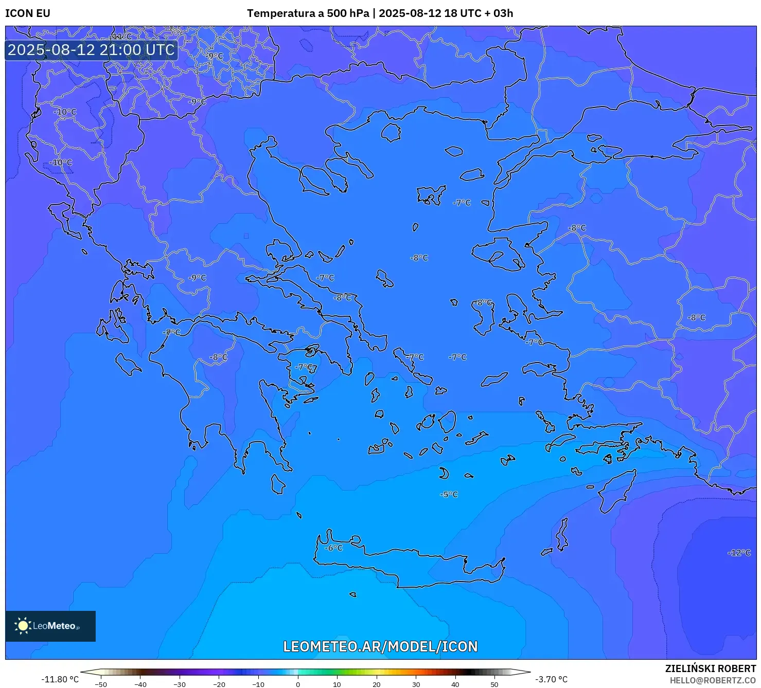 ICON model - Grecia, Temperatura a 500 hPa ICON model - Grecia, Temperatura a 500 hPa