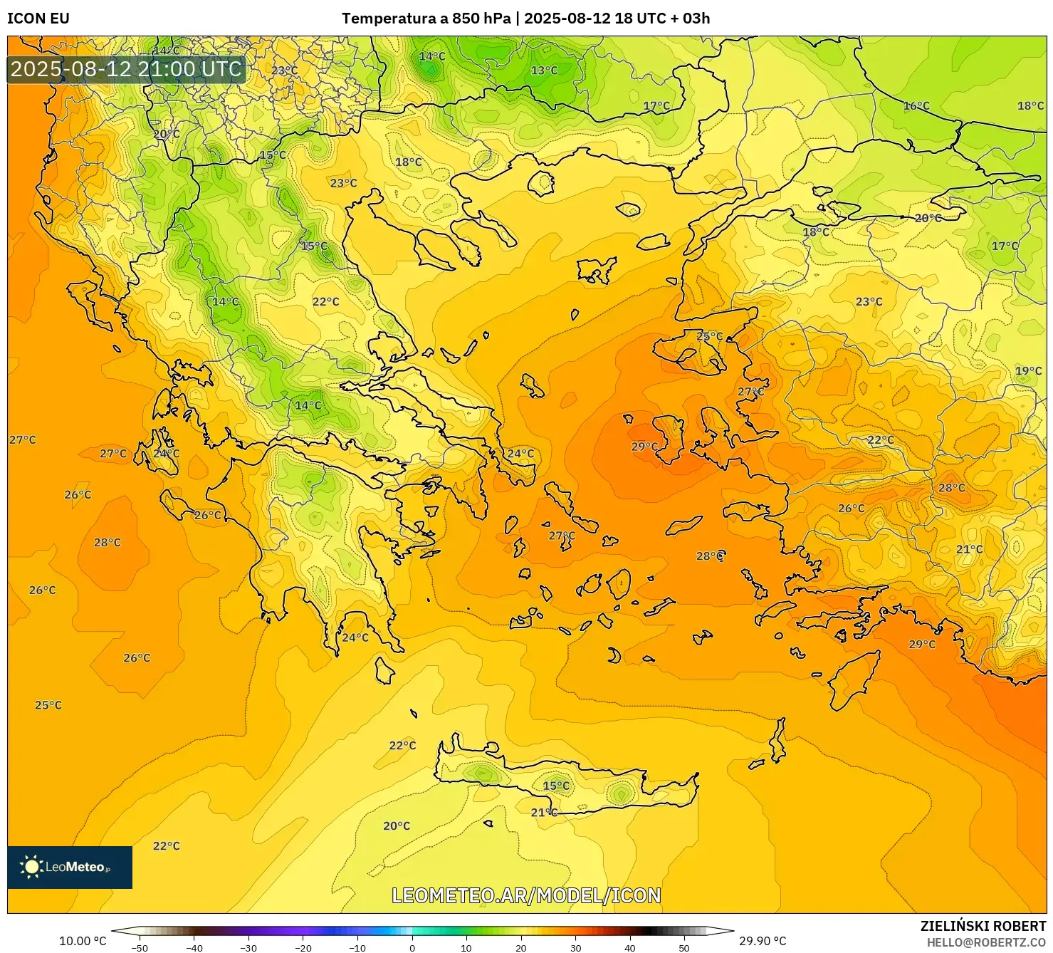 ICON model - Grecia, Temperatura a 850 hPa ICON model - Grecia, Temperatura a 850 hPa