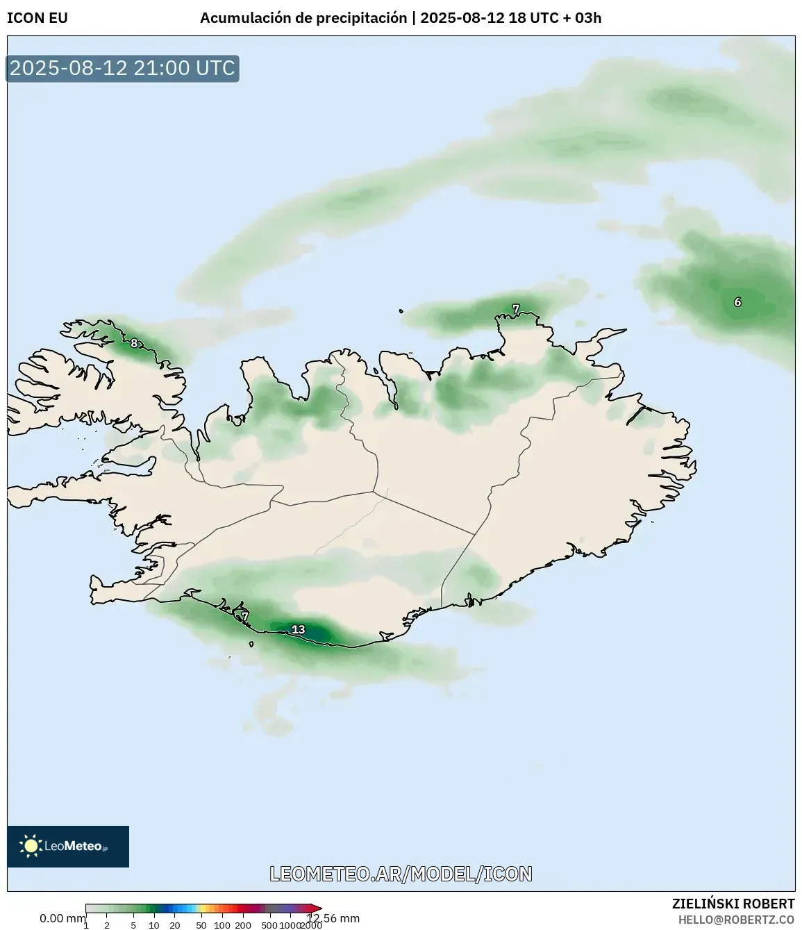 ICON model - Islandia, Acumulación de precipitación ICON model - Islandia, Acumulación de precipitación