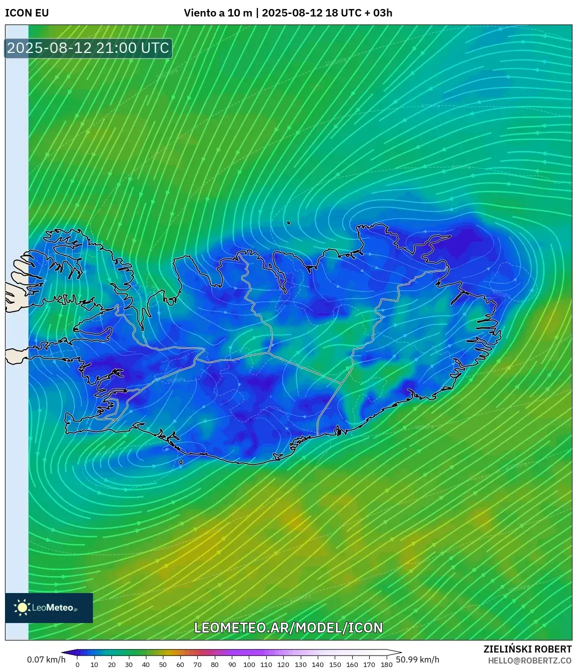 ICON model - Islandia, Viento a 10 m ICON model - Islandia, Viento a 10 m