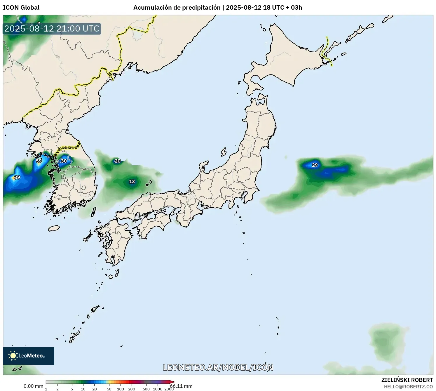 ICON model - Japón, Acumulación de precipitación ICON model - Japón, Acumulación de precipitación