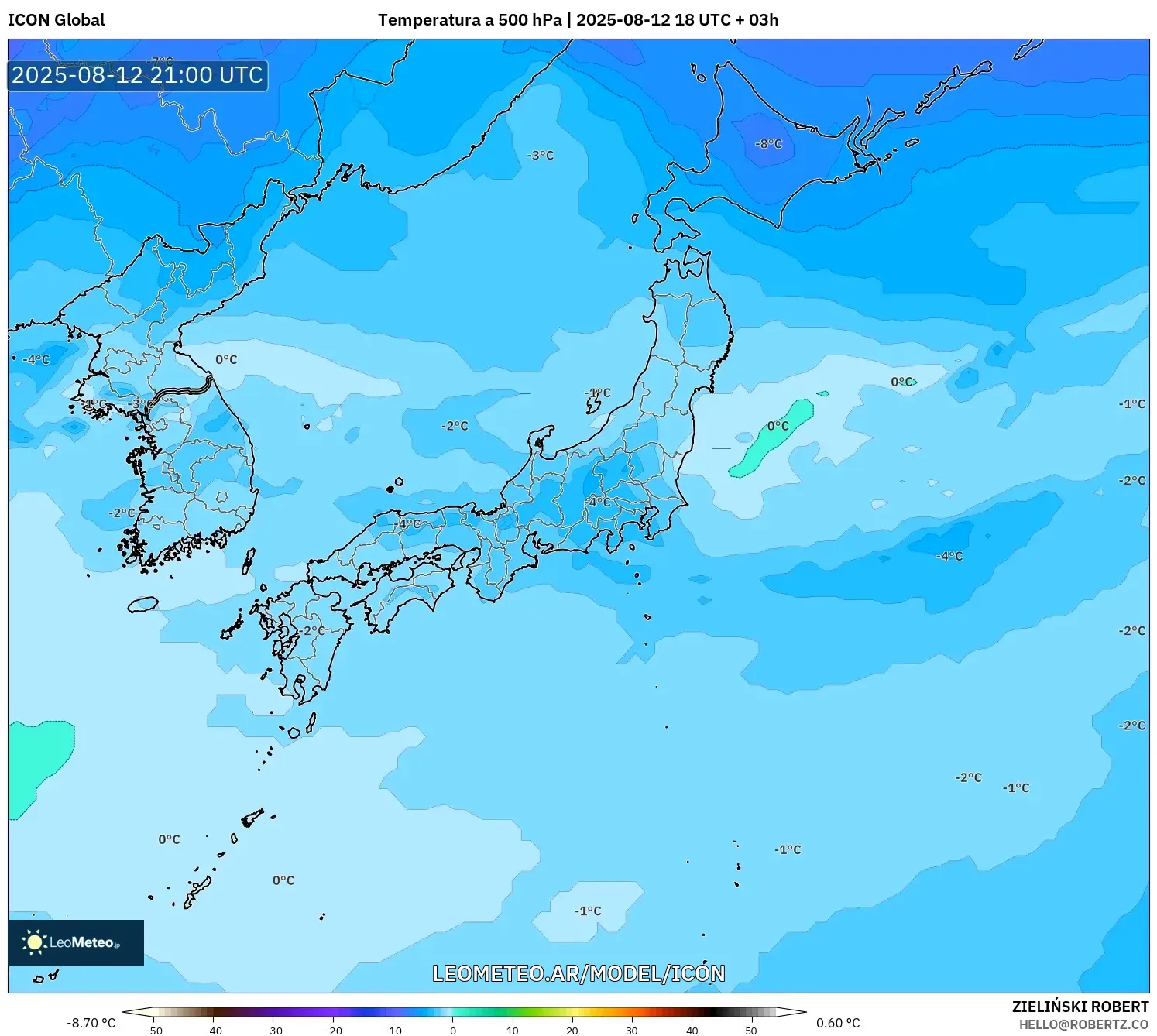 ICON model - Japón, Temperatura a 500 hPa ICON model - Japón, Temperatura a 500 hPa